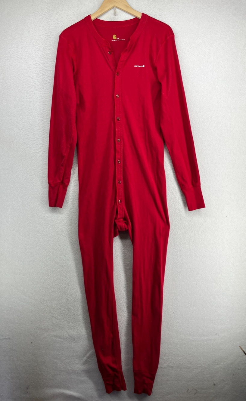 CARHARTT Union Suit Mens M One Piece Long Johns Pajama Midweight Thermal Red